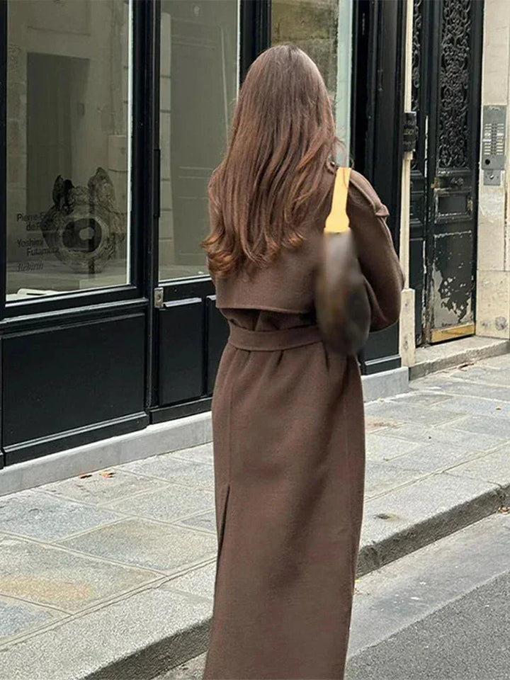Women's Long Winter Double Breasted Trench Coat | Belted