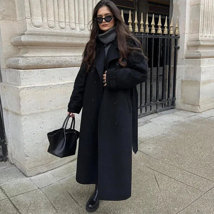 Women's Long Winter Double Breasted Trench Coat | Belted