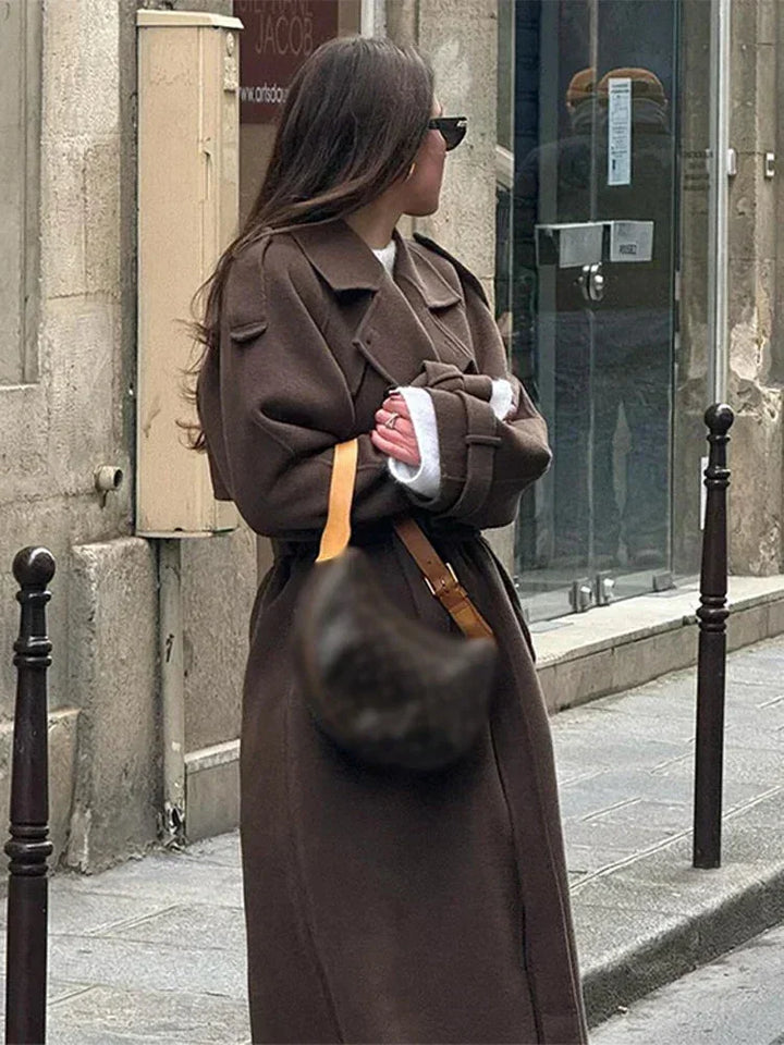 Women's Long Winter Double Breasted Trench Coat | Belted