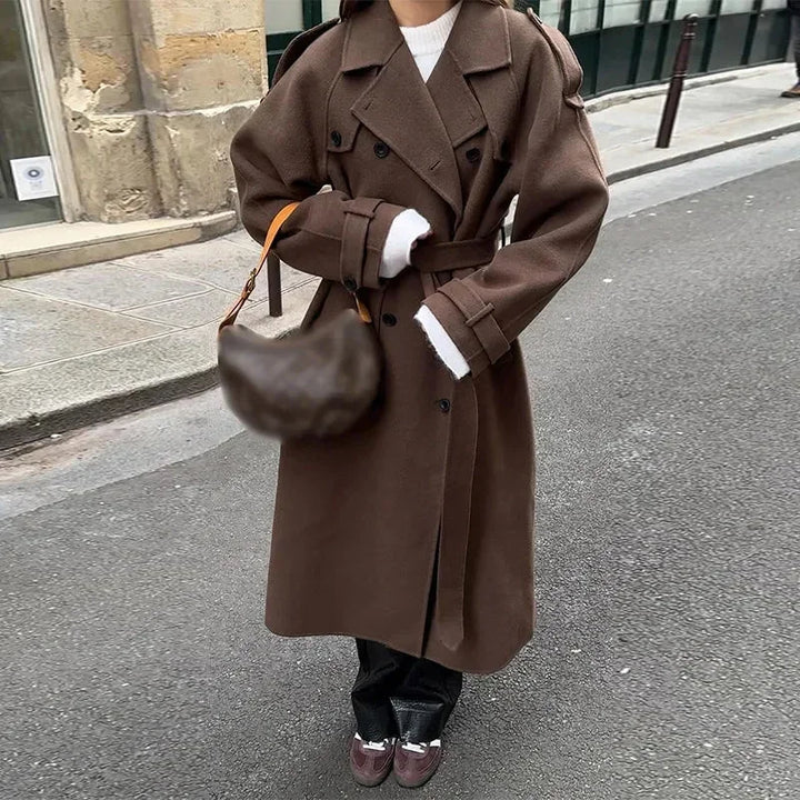 Women's Long Winter Double Breasted Trench Coat | Belted