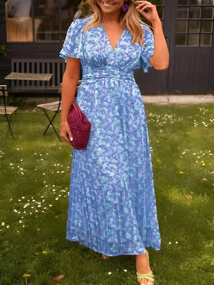 Women’s Short Sleeves V-Neck Floral Dress | Maxi