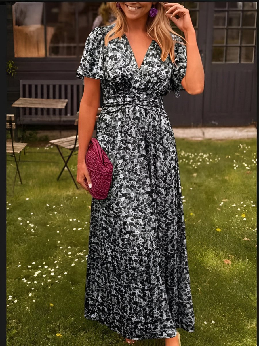 Women’s Short Sleeves V-Neck Floral Dress | Maxi
