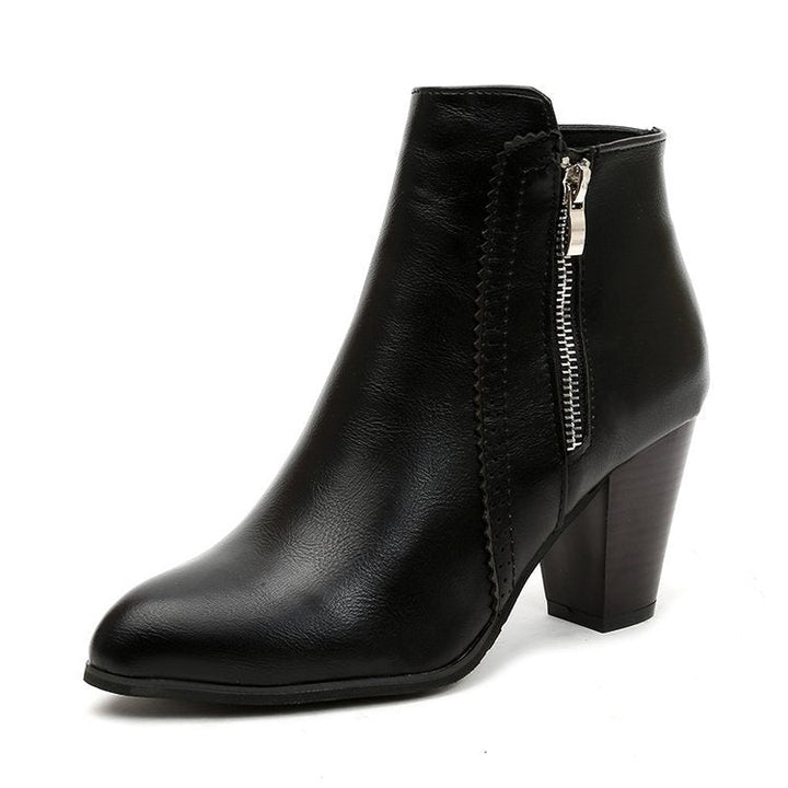 Women's Zipper Block Heel Ankle Boots | Pointed Toe