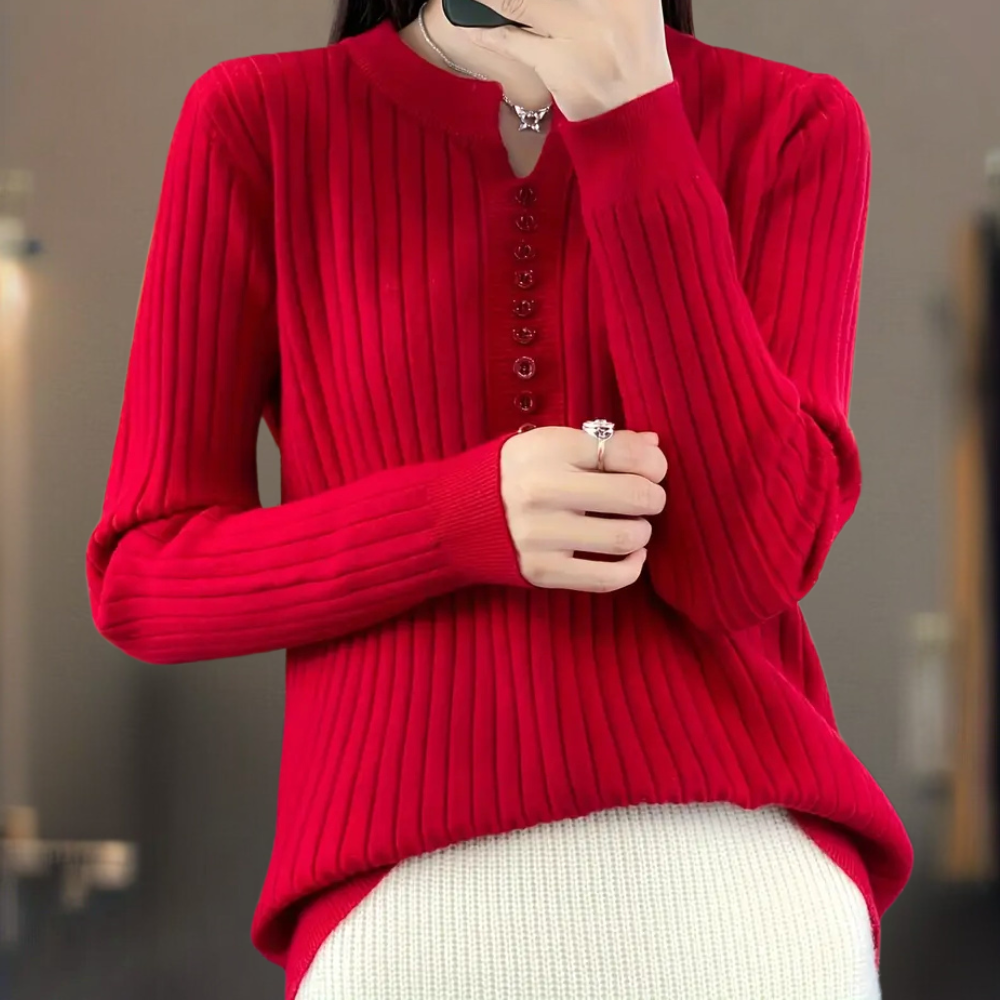 Women’s Ribbed Knit Sweater | Button Placket