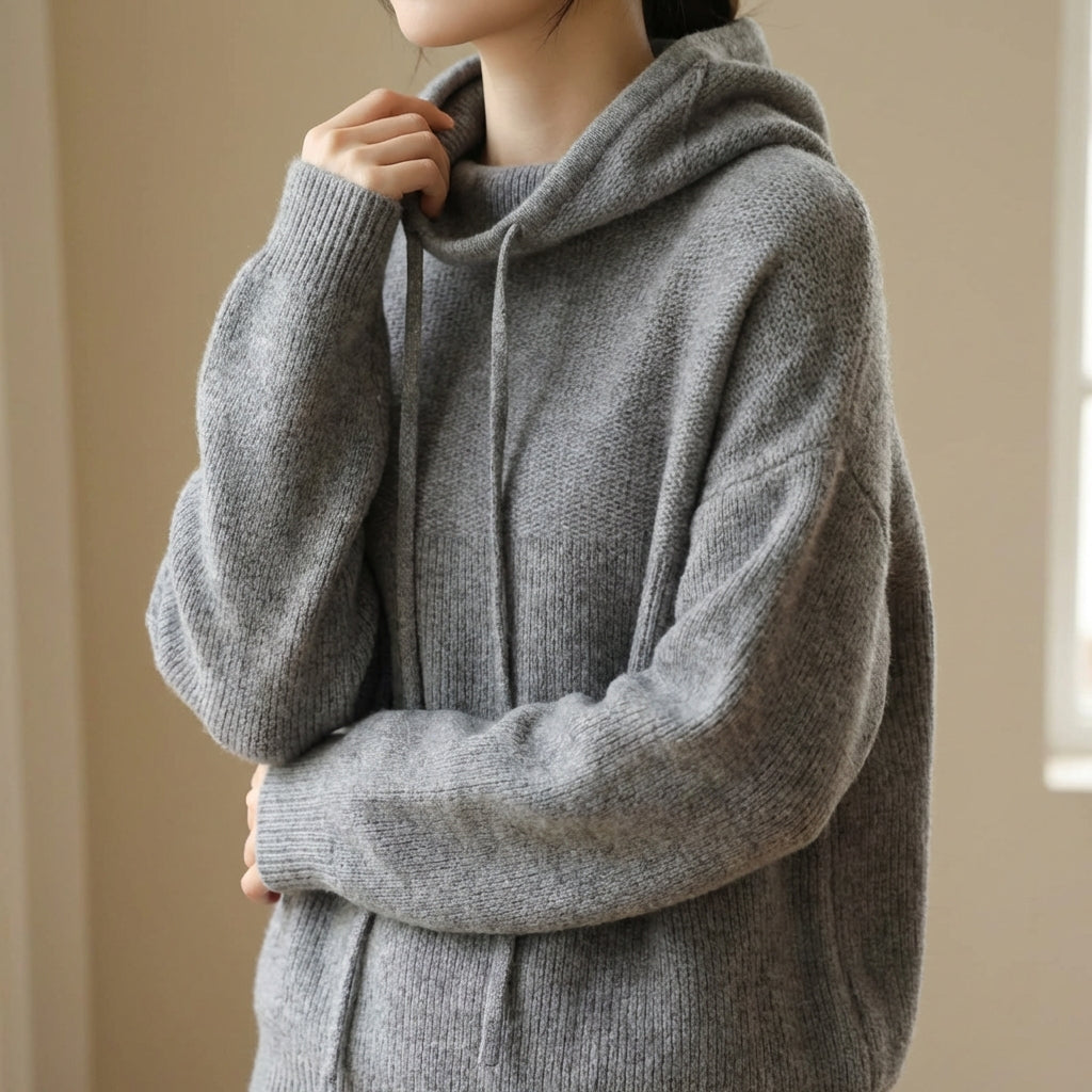Women's Drawstring Oversized Knitted Hoodie | Plain