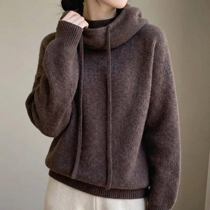 Women's Drawstring Oversized Knitted Hoodie | Plain