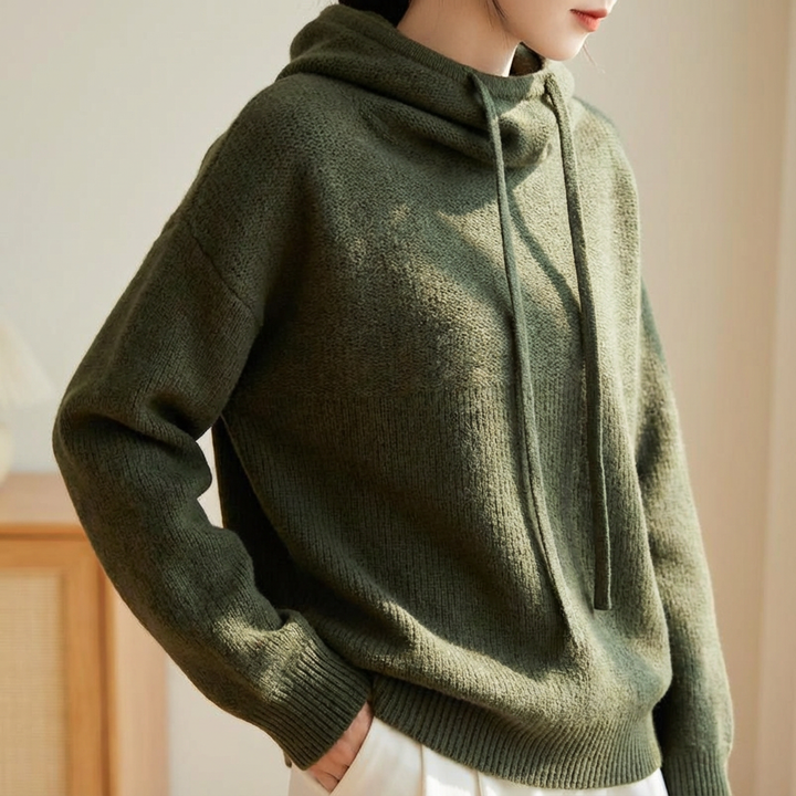 Women's Drawstring Oversized Knitted Hoodie | Plain