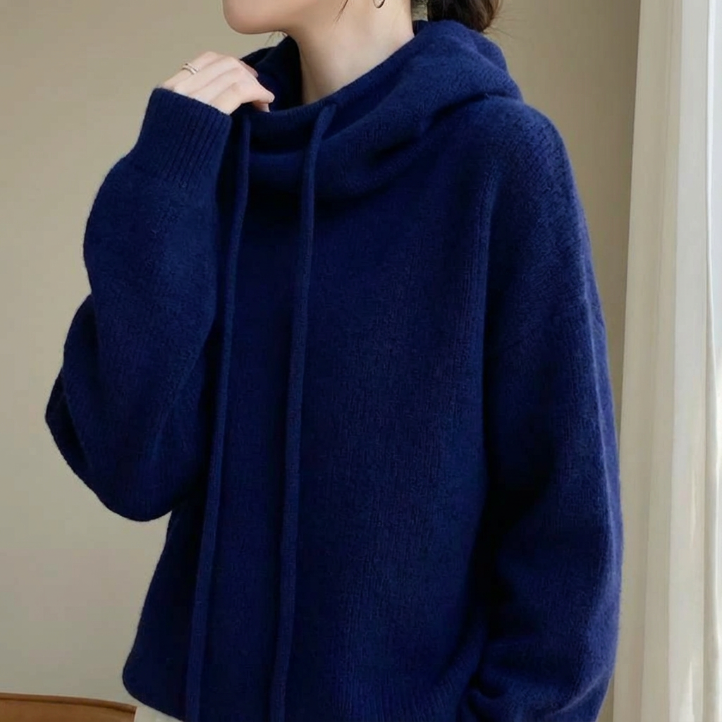 Women's Drawstring Oversized Knitted Hoodie | Plain