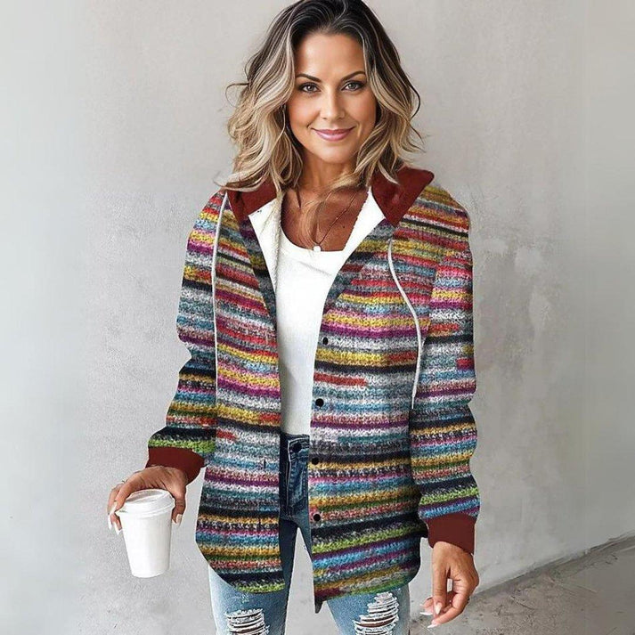 Women's Striped Snap-Front Cardigan | Hooded