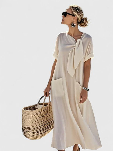 Women's Elegant Tie Neck Summer Shift Dress | Maxi
