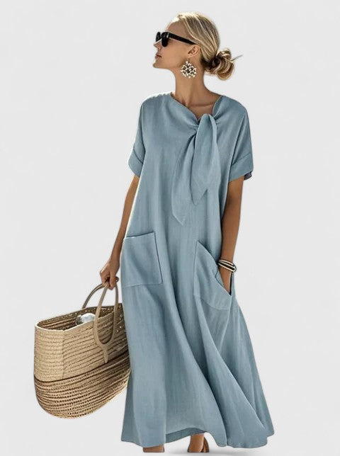 Women's Elegant Tie Neck Summer Shift Dress | Maxi