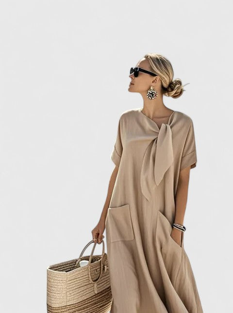 Women's Elegant Tie Neck Summer Shift Dress | Maxi