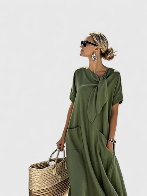 Women's Elegant Tie Neck Summer Shift Dress | Maxi