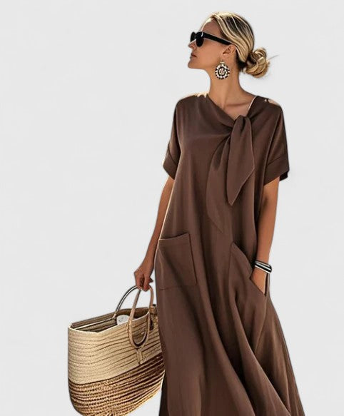 Women's Elegant Tie Neck Summer Shift Dress | Maxi