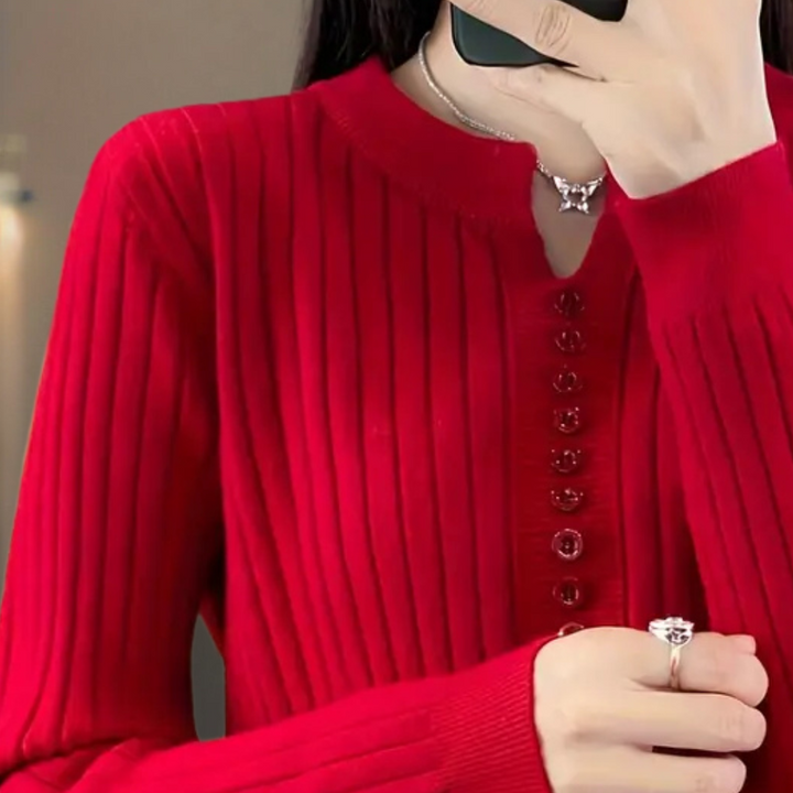 Women’s Ribbed Knit Sweater | Button Placket
