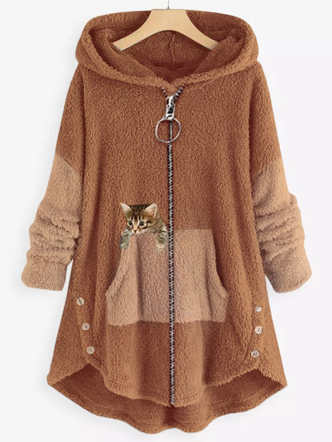Women's Long Winter Knitted Hoodie | Zip Up