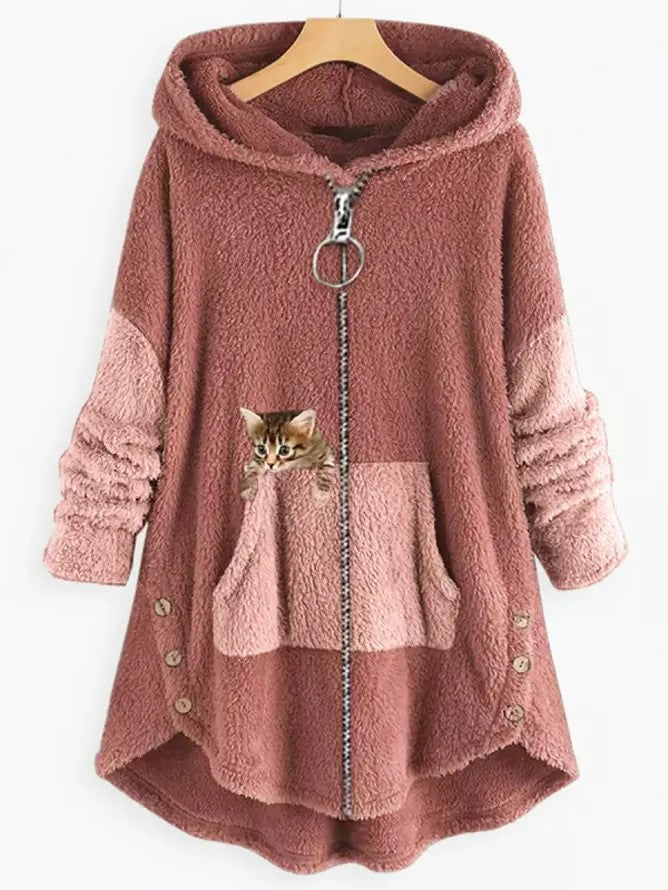 Women's Long Winter Knitted Hoodie | Zip Up