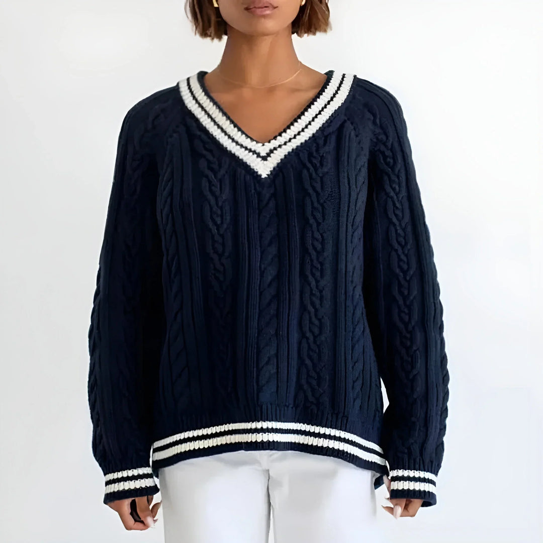 Women's Oversized Navy Knit Jumper | V Neck
