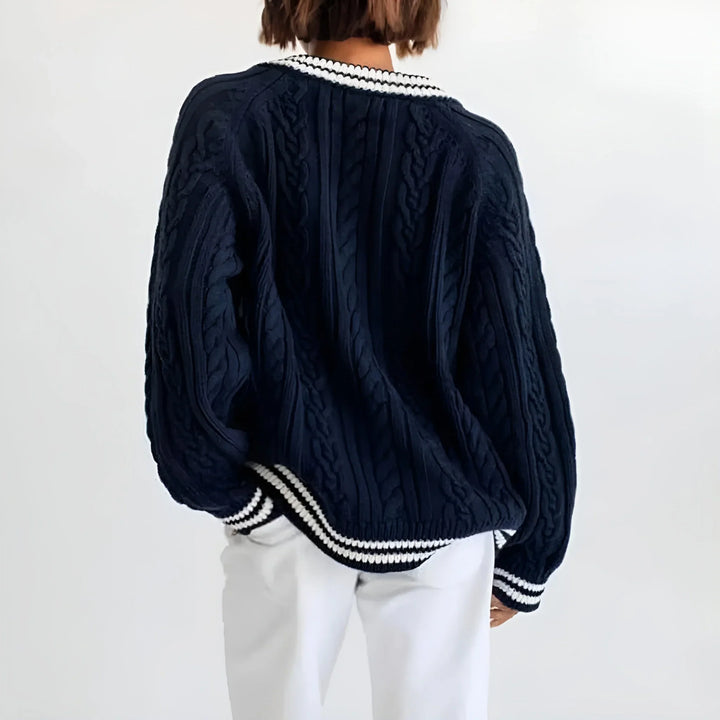 Women's Oversized Navy Knit Jumper | V Neck