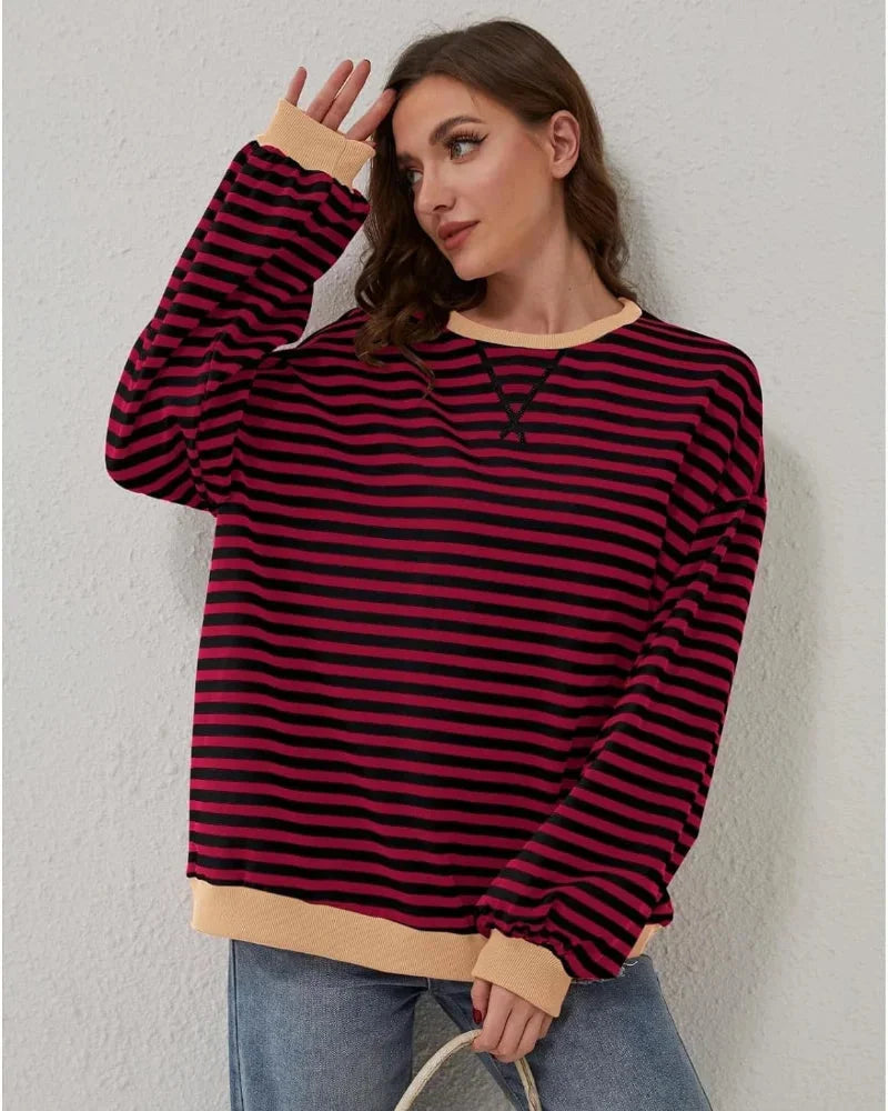 Women's Oversized Stripe Round Neck Jumper | Casual