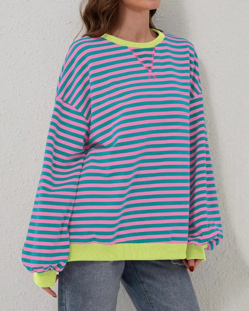 Women's Oversized Stripe Round Neck Jumper | Casual