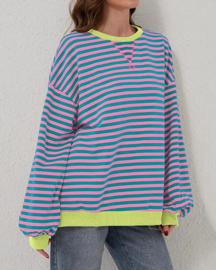 Women's Oversized Stripe Round Neck Jumper | Casual