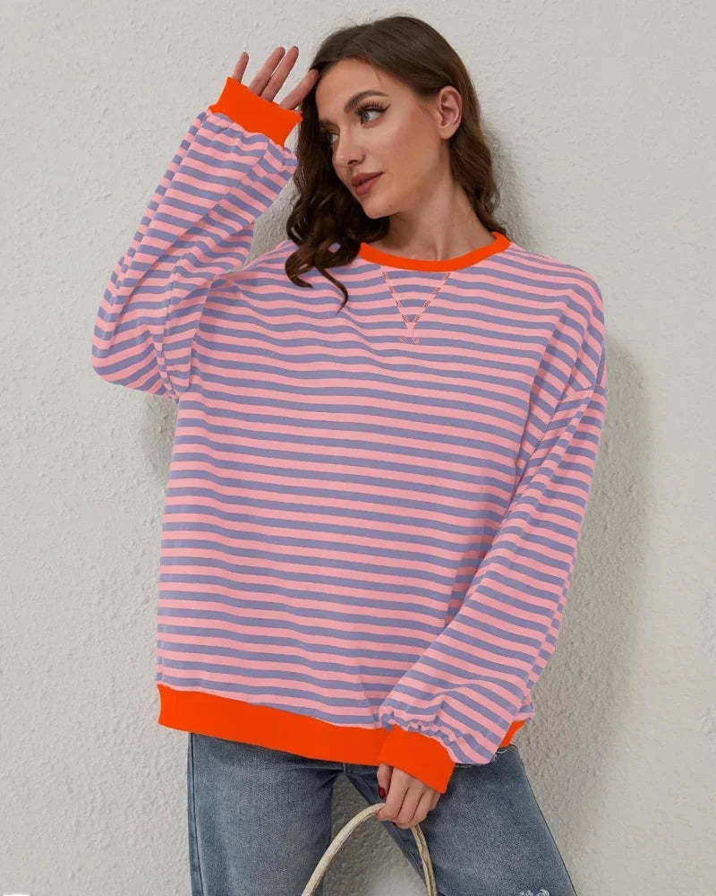 Women's Oversized Stripe Round Neck Jumper | Casual