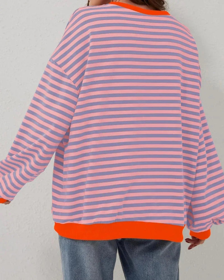 Women's Oversized Stripe Round Neck Jumper | Casual