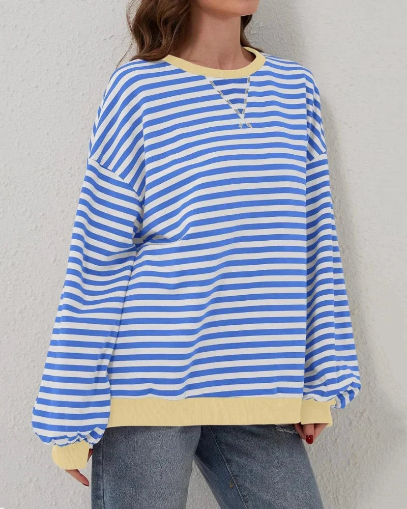 Women's Oversized Stripe Round Neck Jumper | Casual