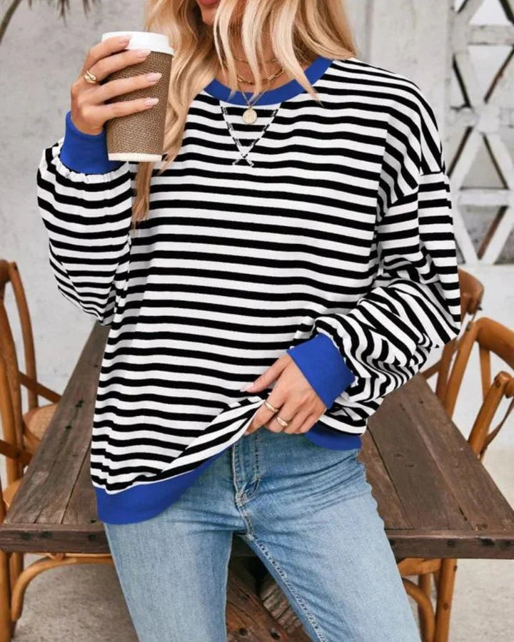 Women's Oversized Stripe Round Neck Jumper | Casual