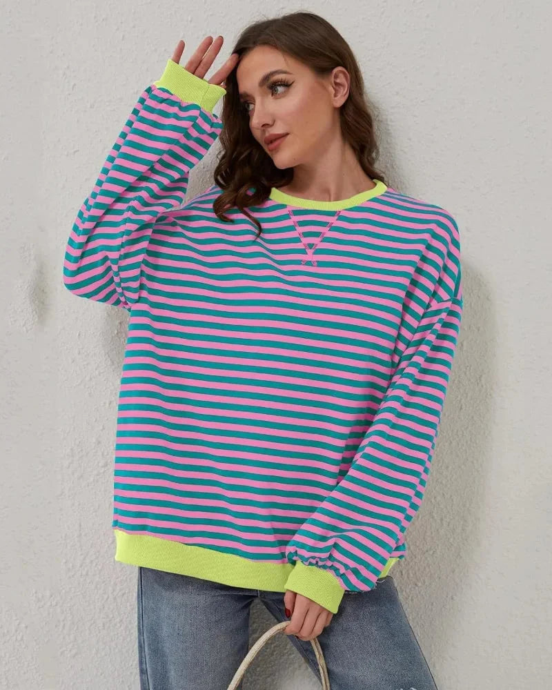 Women's Oversized Stripe Round Neck Jumper | Casual