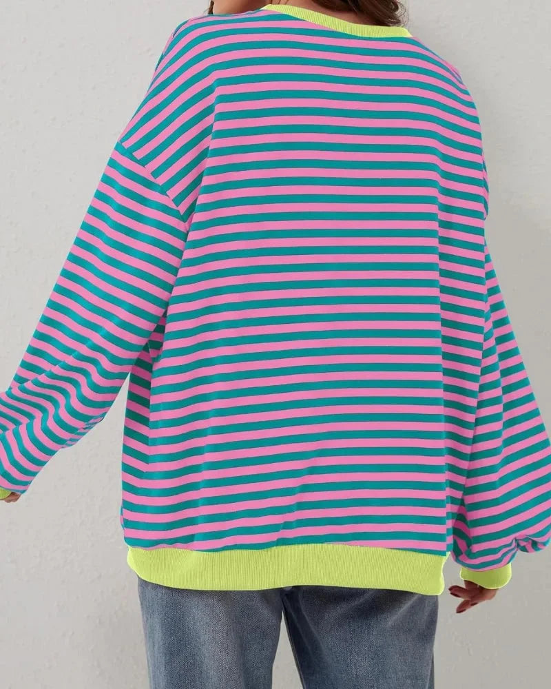 Women's Oversized Stripe Round Neck Jumper | Casual