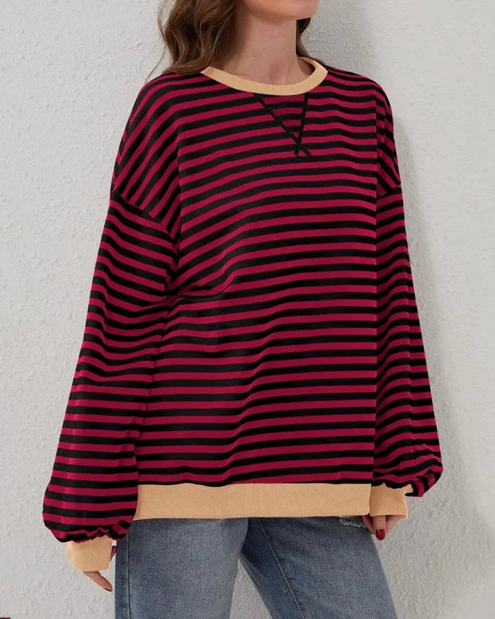 Women's Oversized Stripe Round Neck Jumper | Casual