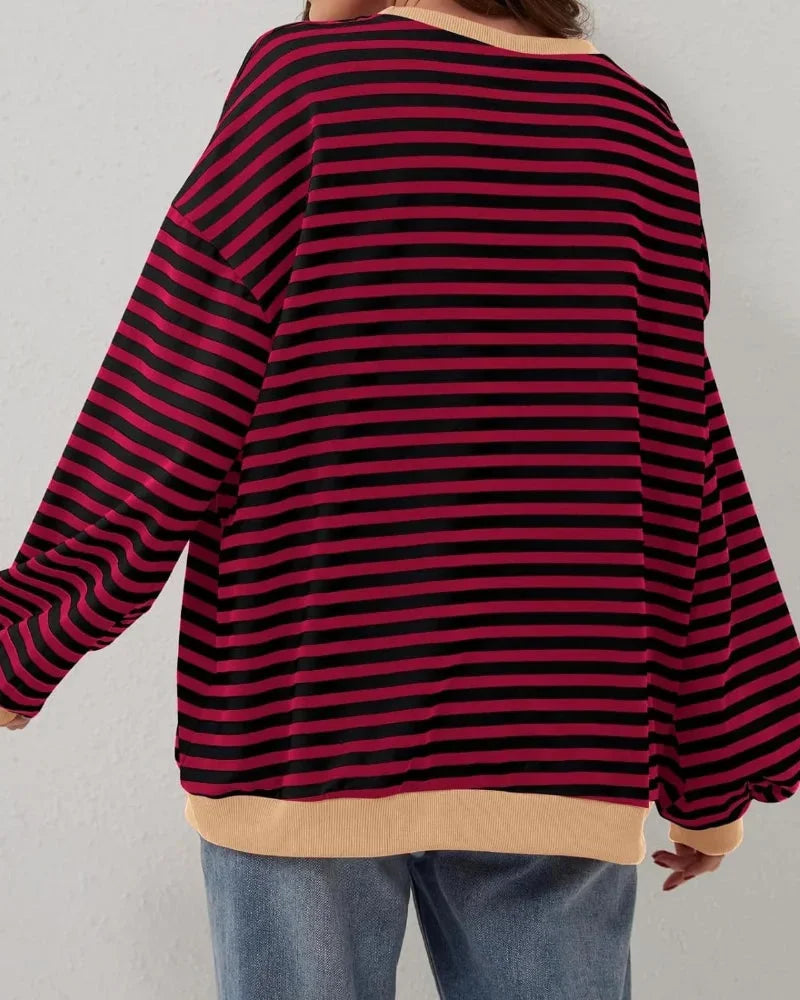 Women's Oversized Stripe Round Neck Jumper | Casual