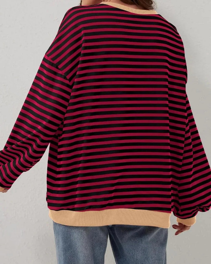 Women's Oversized Stripe Round Neck Jumper | Casual