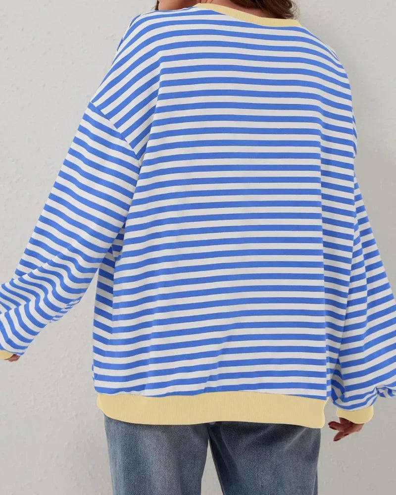 Women's Oversized Stripe Round Neck Jumper | Casual