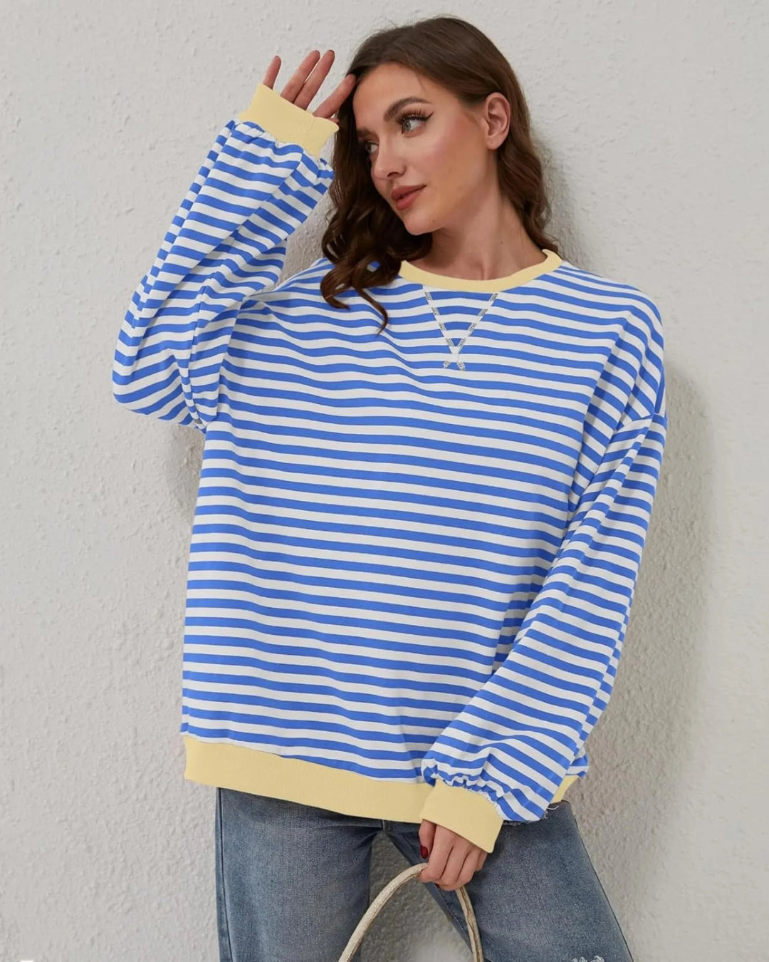 Women's Oversized Stripe Round Neck Jumper | Casual