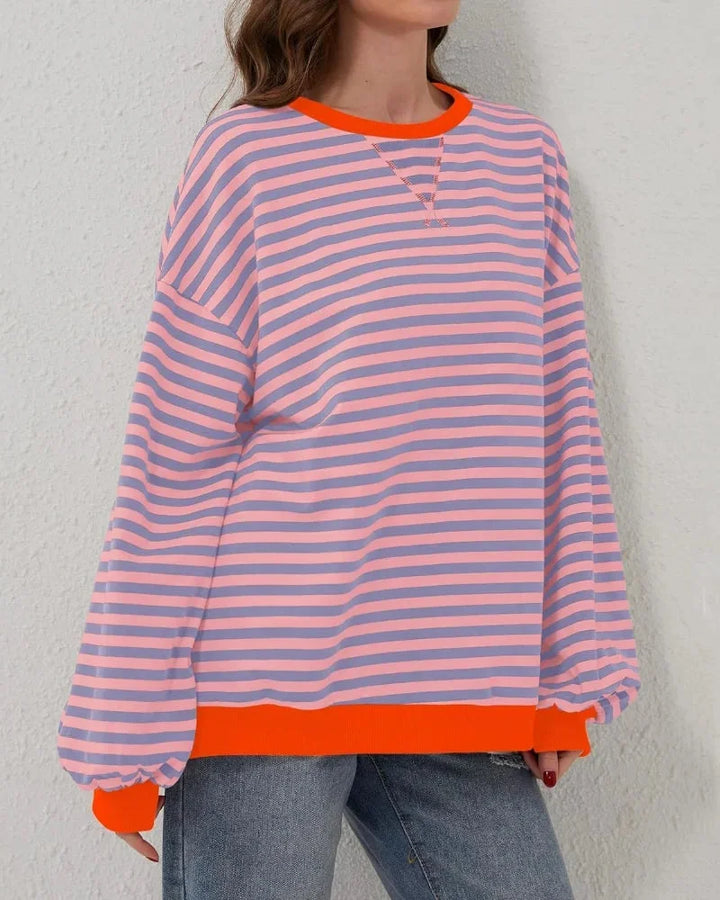 Women's Oversized Stripe Round Neck Jumper | Casual