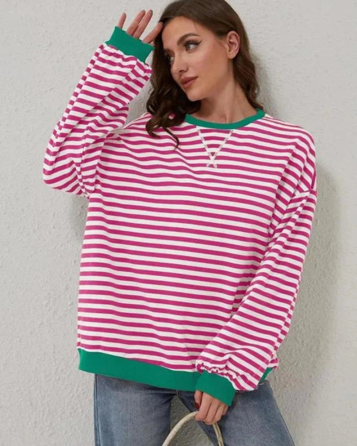 Women's Oversized Stripe Round Neck Jumper | Casual