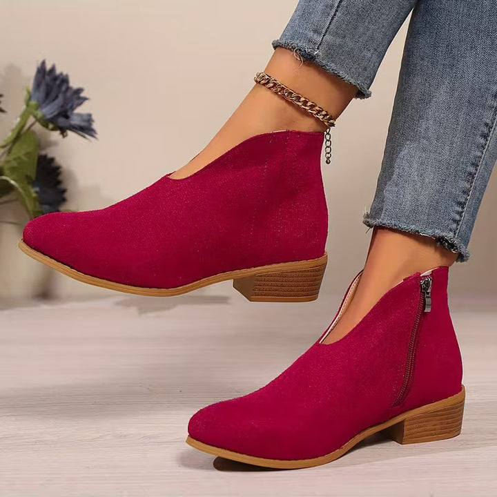 Women's Low Heel Zip Ankle Boots | Casual