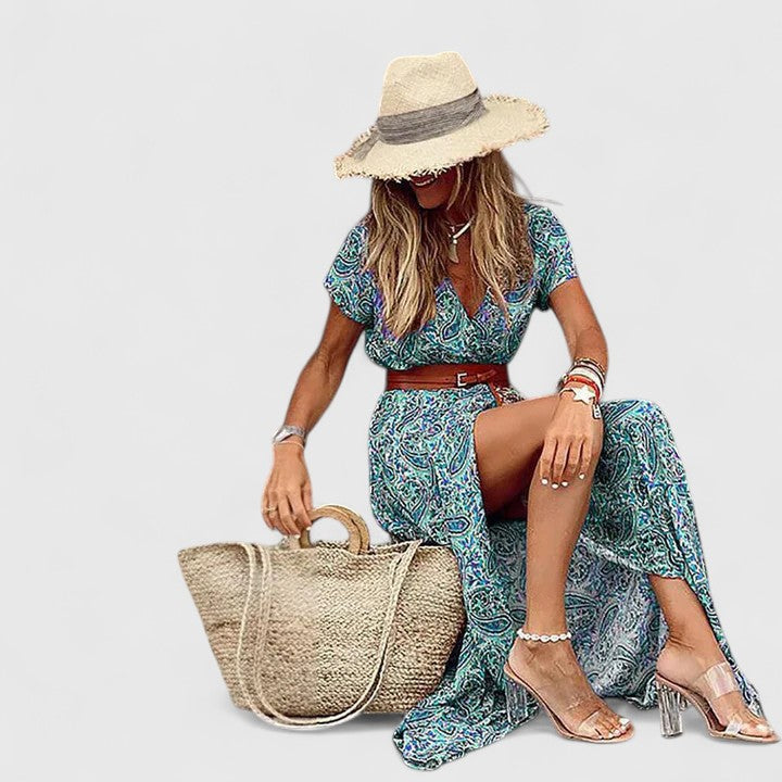 Women's Summer Relaxed Fit Vacation Dress with Side Slit | Maxi