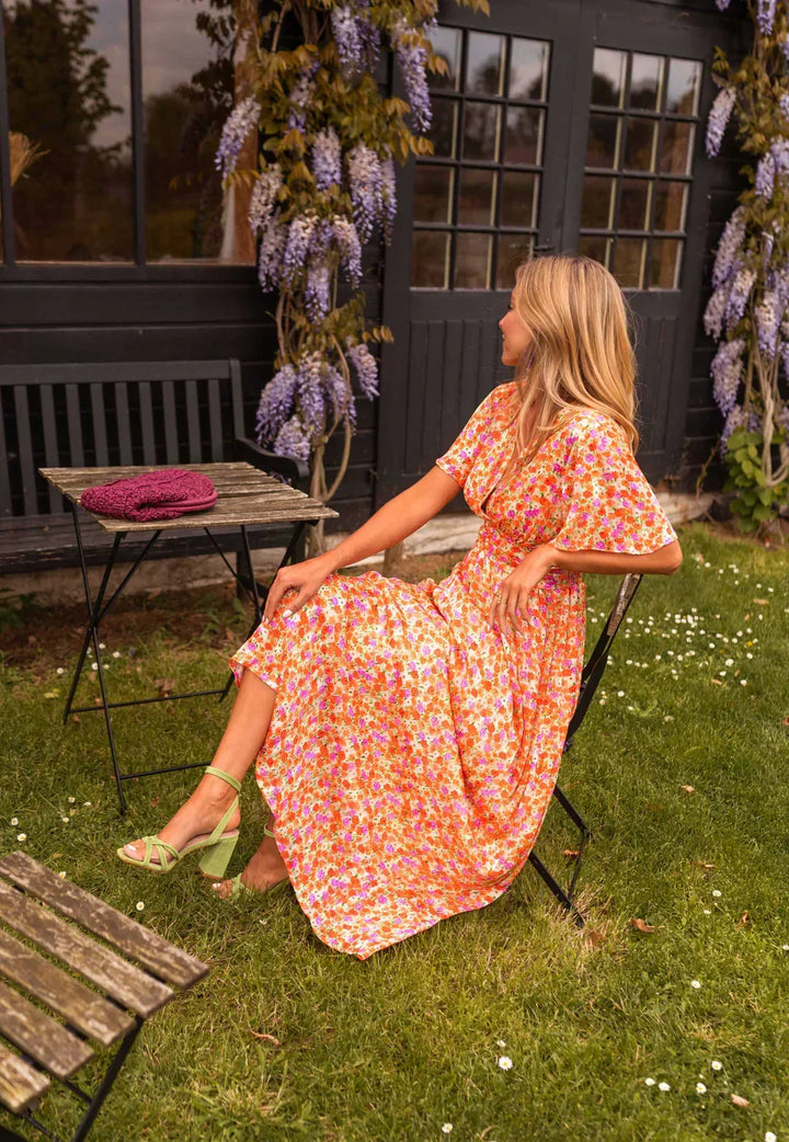 Women’s Short Sleeves V-Neck Floral Dress | Maxi