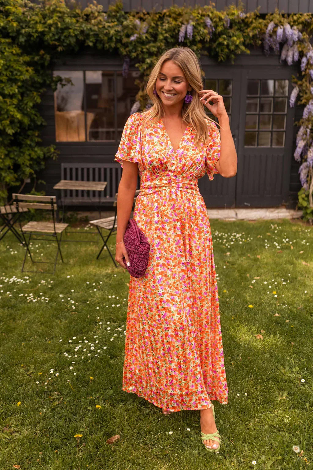 Women’s Short Sleeves V-Neck Floral Dress | Maxi