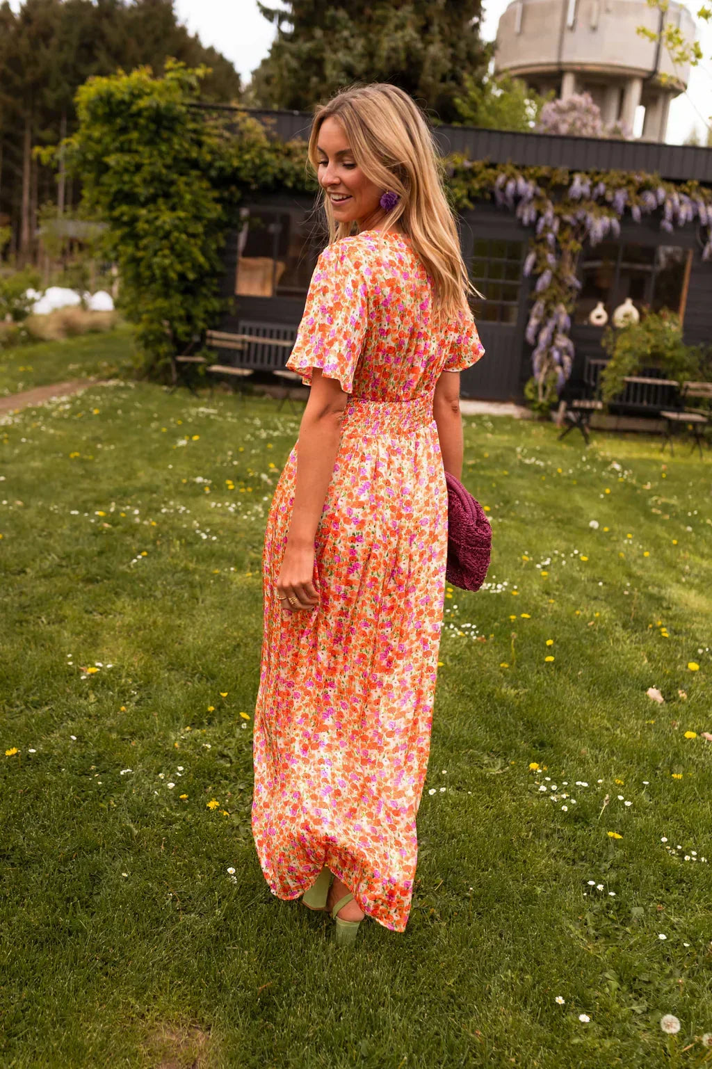 Women’s Short Sleeves V-Neck Floral Dress | Maxi