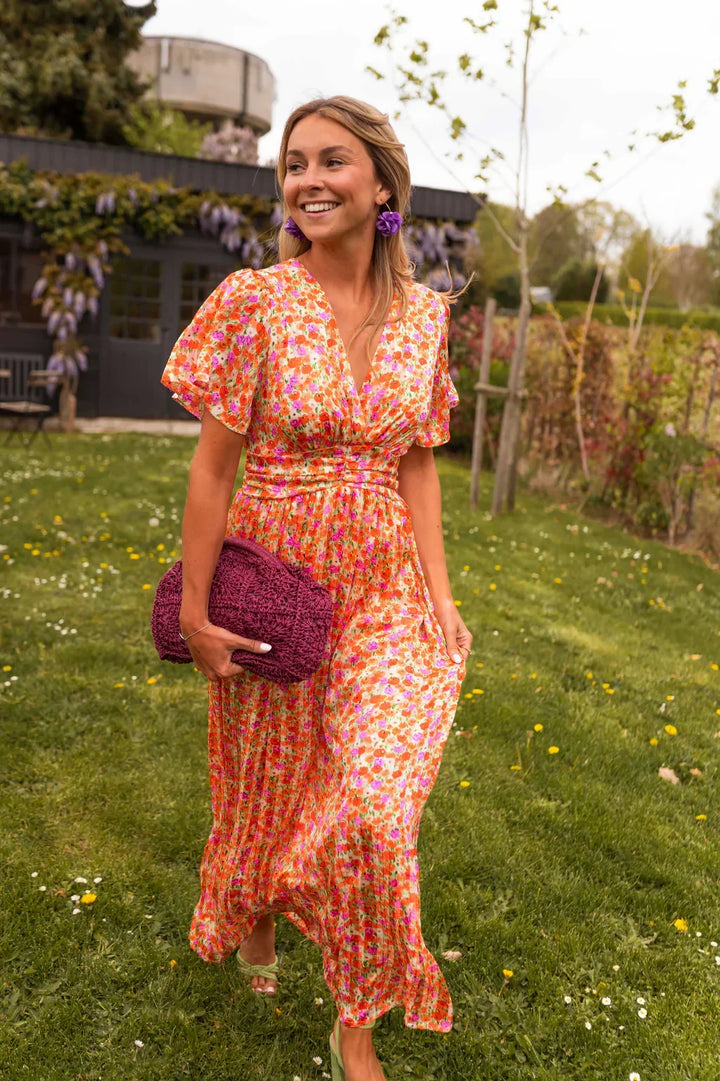 Women’s Short Sleeves V-Neck Floral Dress | Maxi
