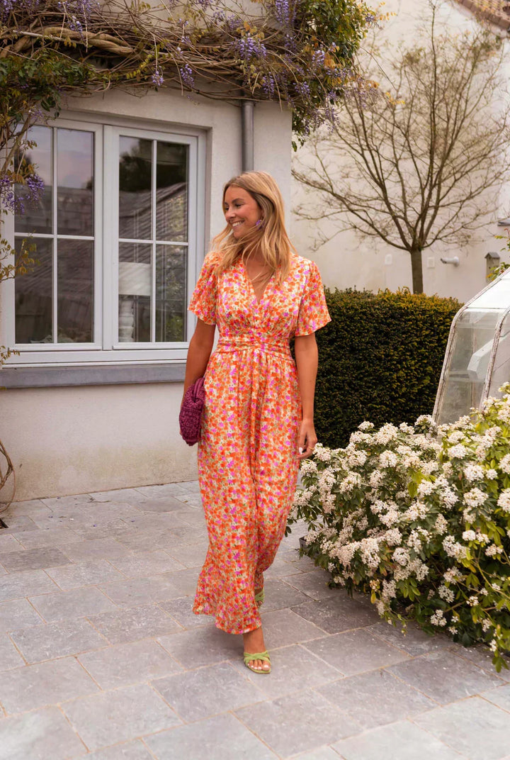 Women’s Short Sleeves V-Neck Floral Dress | Maxi