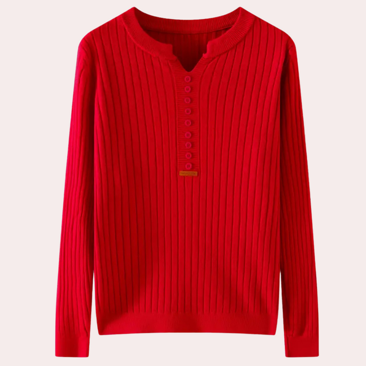 Women’s Ribbed Knit Sweater | Button Placket