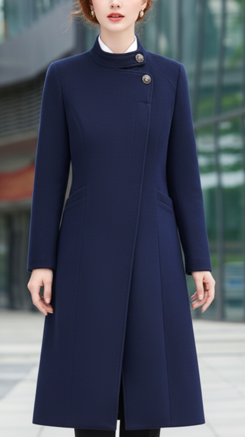 Women’s Asymmetric Button-Front Tailored Coat | Long Sleeves
