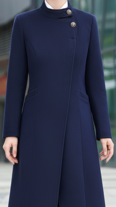 Women’s Asymmetric Button-Front Tailored Coat | Long Sleeves