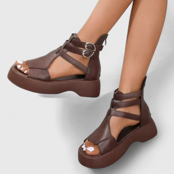 Women's Strappy Buckle Detail Thick Sole Sandals | Zip Back Closure